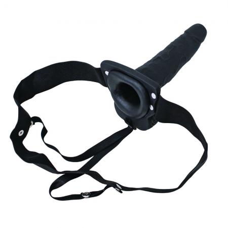 Erection Assistant Hollow Vibrating Strap On 6 inch Black